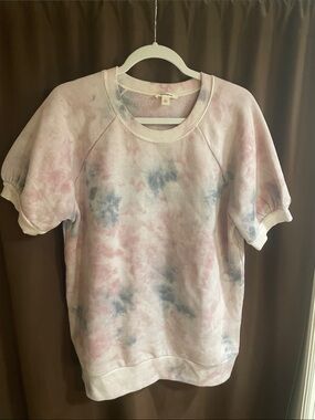 Goodthreads Ladies Pink & Blue Tie-Dye Short Sleeve Sweatshirt